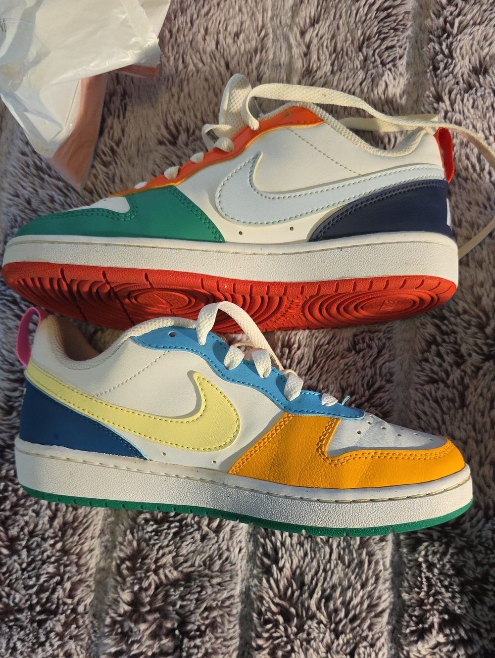 Nike Kids Low-Top Colorblock Sneakers in White, Yellow, Blue, Green, Orange, Red